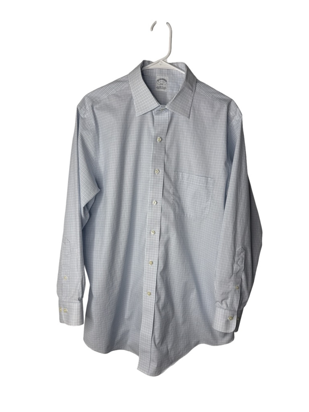 BROOKS BROTHERS 346 Men’s Blue White Check Long Sleeve Dress Shirt 17 2/3 XL
